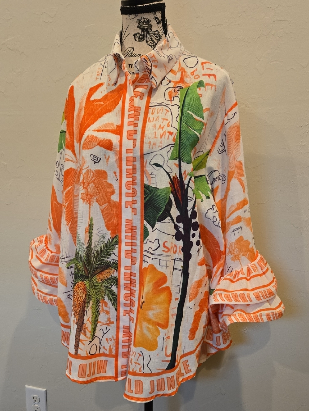 Tropical Jungle Printed Button-Up Hi Low Tucan Birds Tunic/Cover Up